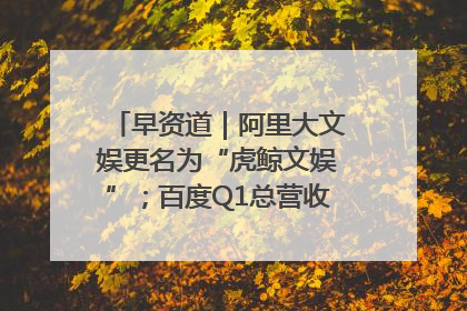 早资道｜阿里大文娱更名为“虎鲸文娱”；百度Q1总营收325亿元超预期