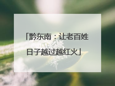 黔东南：让老百姓日子越过越红火