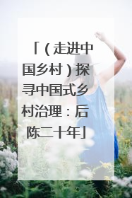 （走进中国乡村）探寻中国式乡村治理：后陈二十年